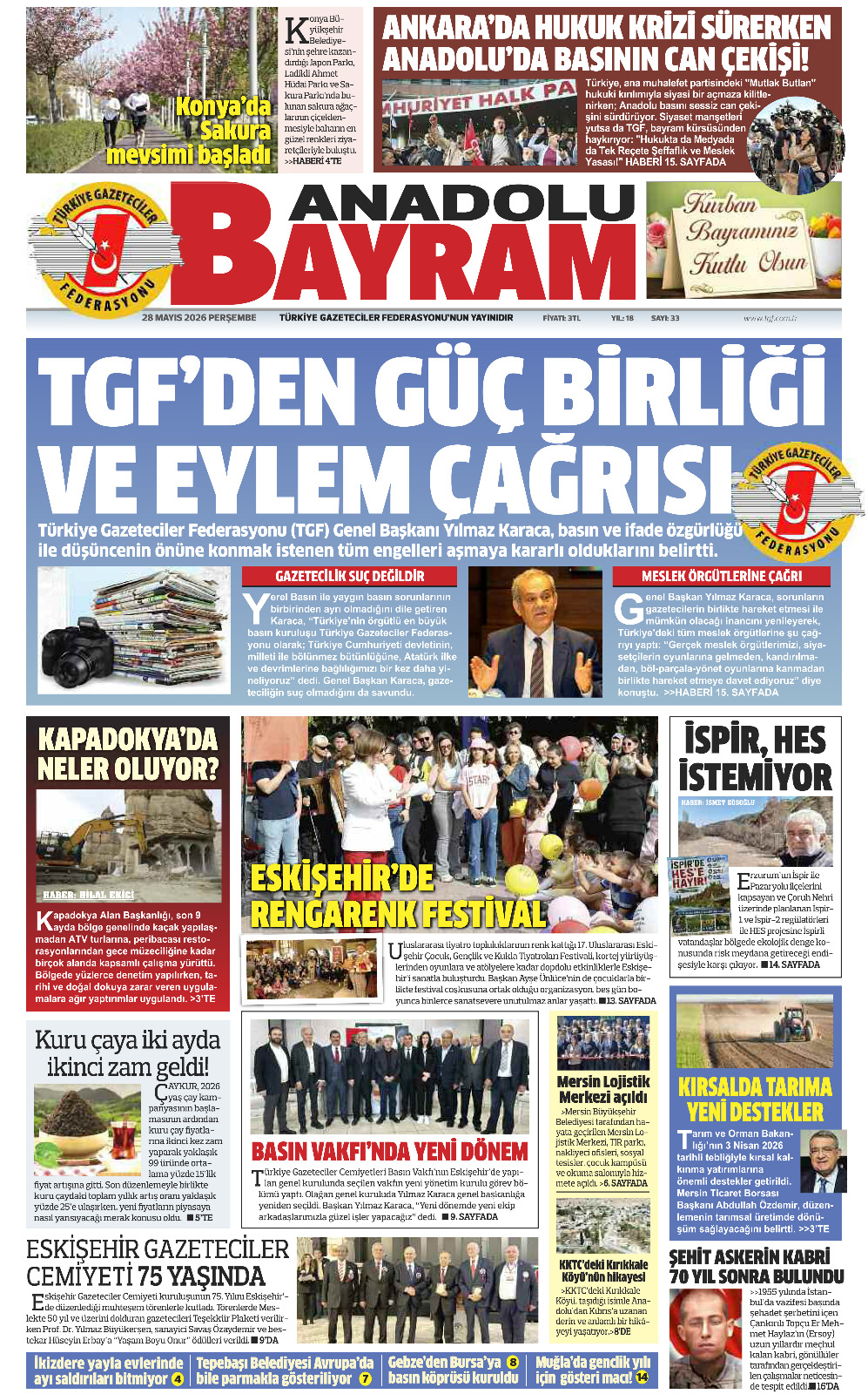 Anadolu Bayram Gazetesi yayımlandı