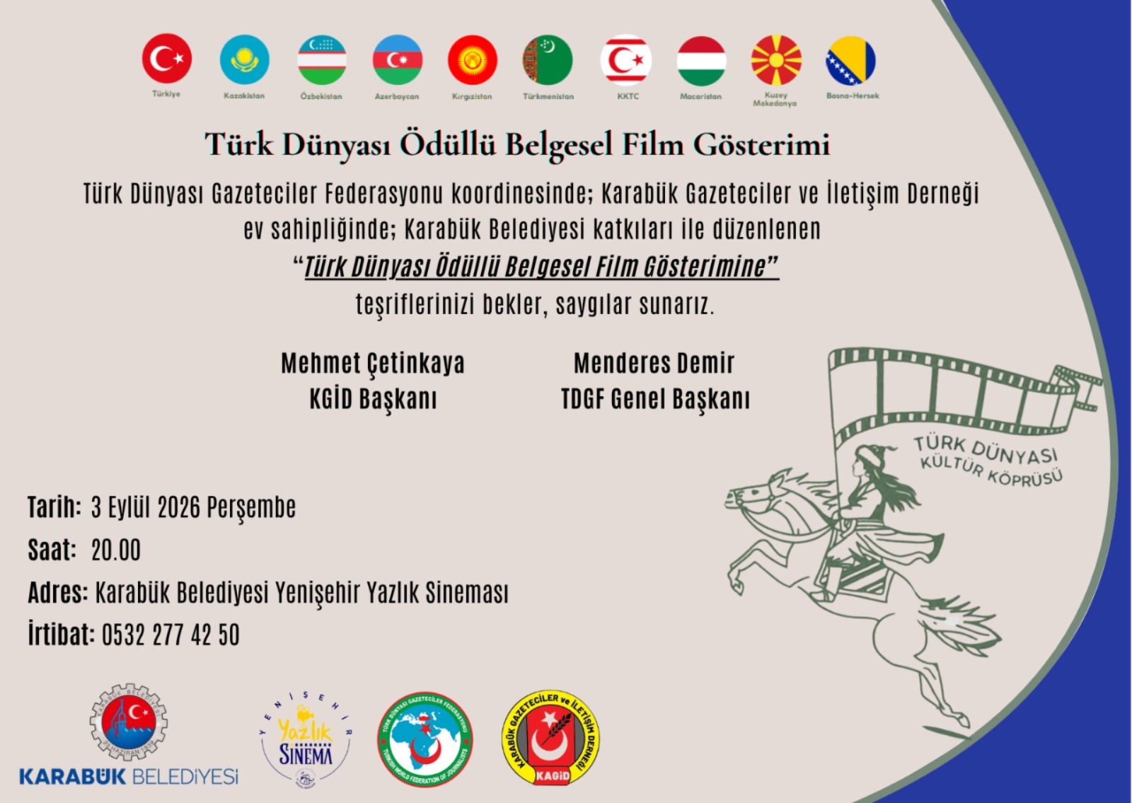 TÜRK DÜNYASI’NIN ÖDÜLLÜ BELGESEL FİLMLERİ KARABÜK’TE SEYİRCİYLE BULUŞACAK